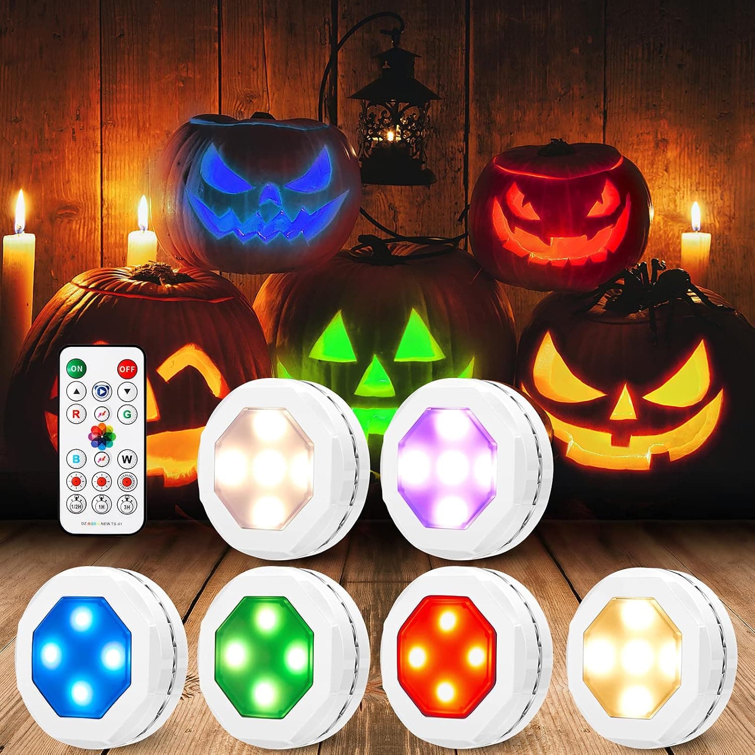 Litake Halloween Pumpkin Lights, Color Changing Jack-O-Lantern Lights with Timer,Remote Control Battery Operated RGB Pumpkin Lights for Halloween,6 Packs