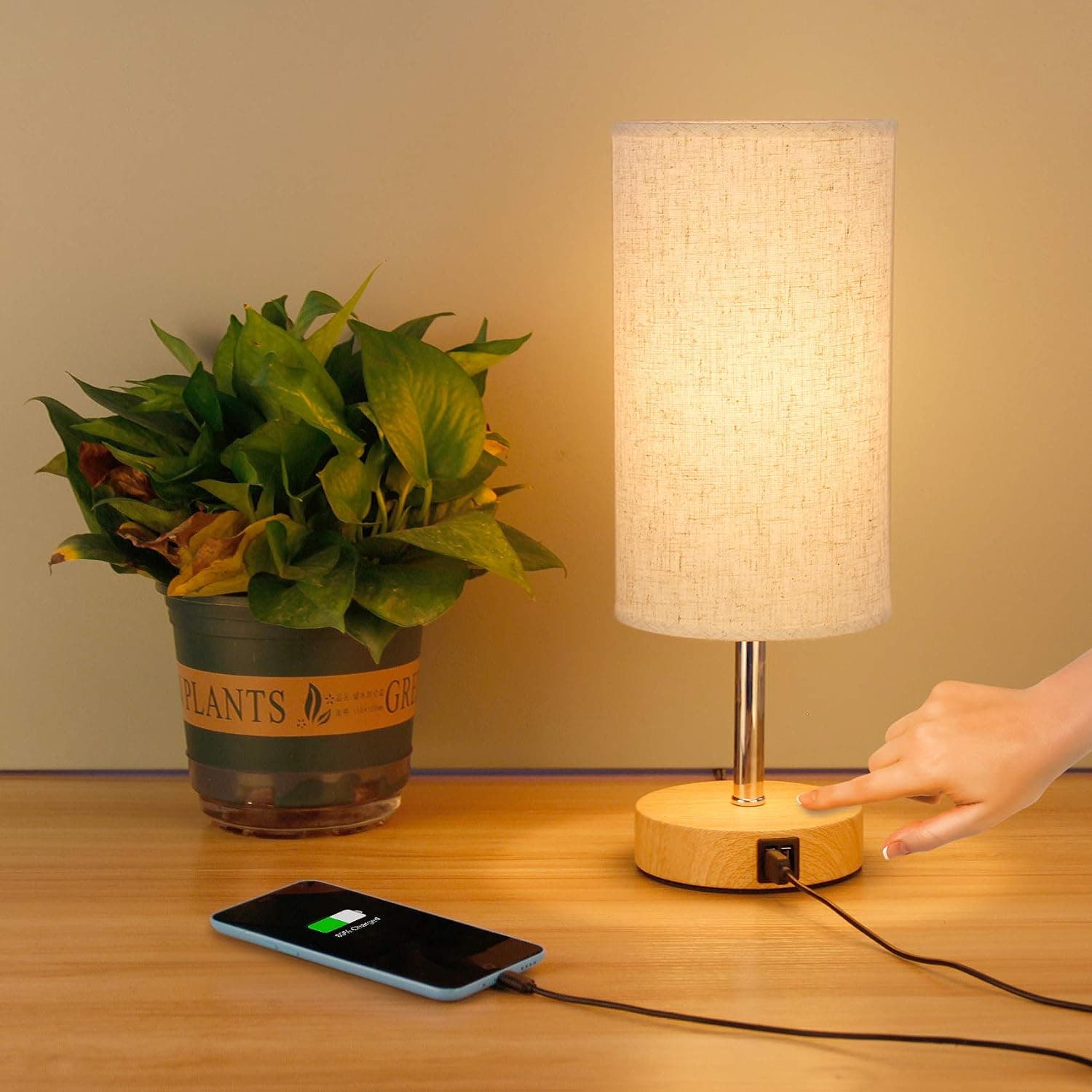 tronisky Touch Control Table Lamp, Nightstand Lamp with 2 USB Charging Ports 3 Way Dimmable Bedside Desk Lamps Modern USB Lamps for Living Room, Bedrooms, Night Table, Office(Included Bulb)