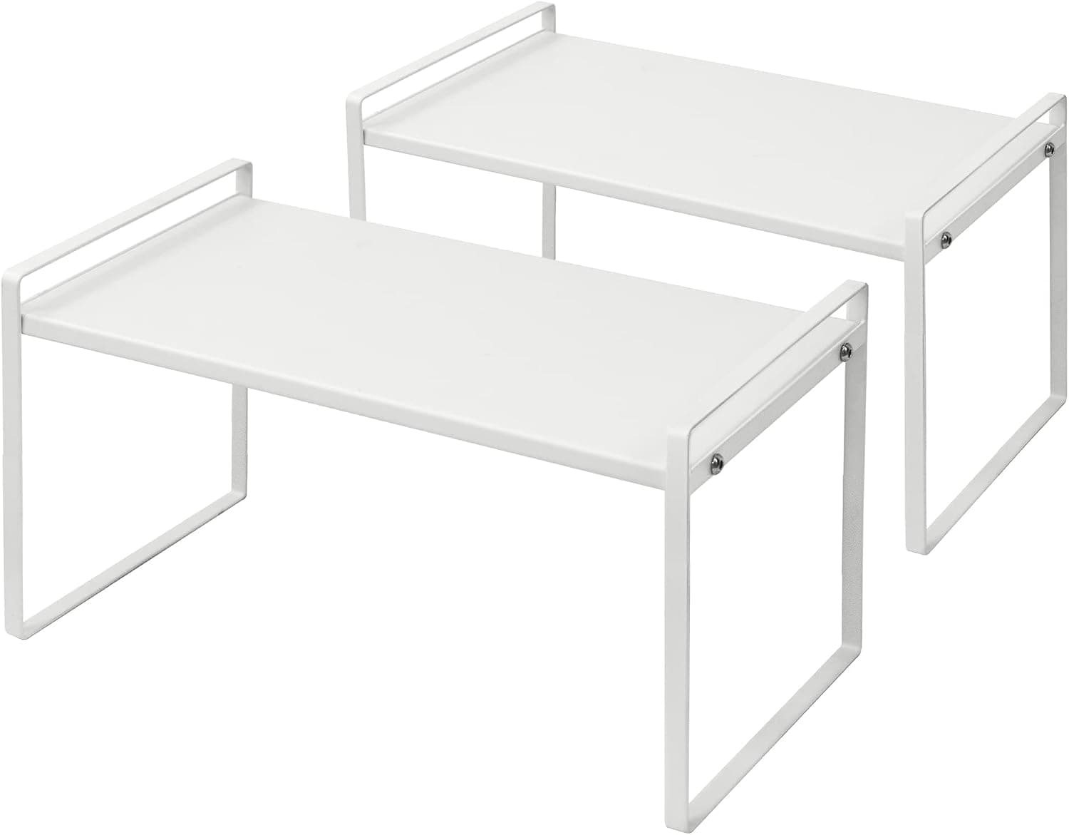 Nxconsu 2Pack Stackable Cabinet Shelf Organizer Storage Rack Shelf Riser for Kitchen Pantry Cupboard Bathroom Under Sink Counter Countertop Desk Space Saver Freestanding Heavy Duty Nonslip White Tall