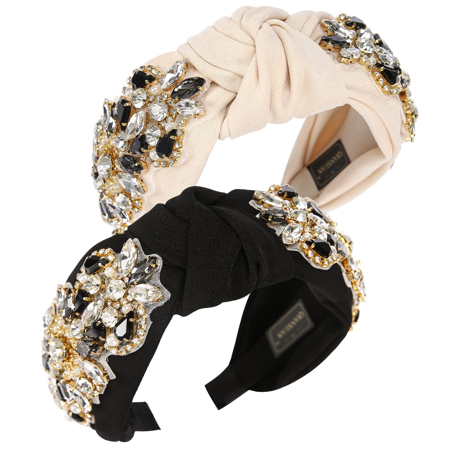 QIANXUAN Solid Color Wide Headbands For Women Diamond Rhinestone Headbands For Women Top Knot Headband Crystal Handmade Jewelry Girls Hair Accessories Glisten Fashion Hairband