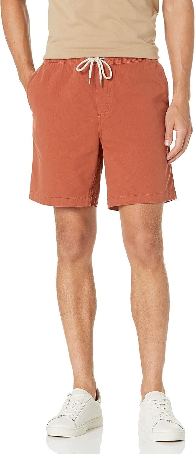 Amazon Essentials Men's Slim-Fit 7" Pull-on Comfort Stretch Canvas Short (Previously Goodthreads), Rust, Small