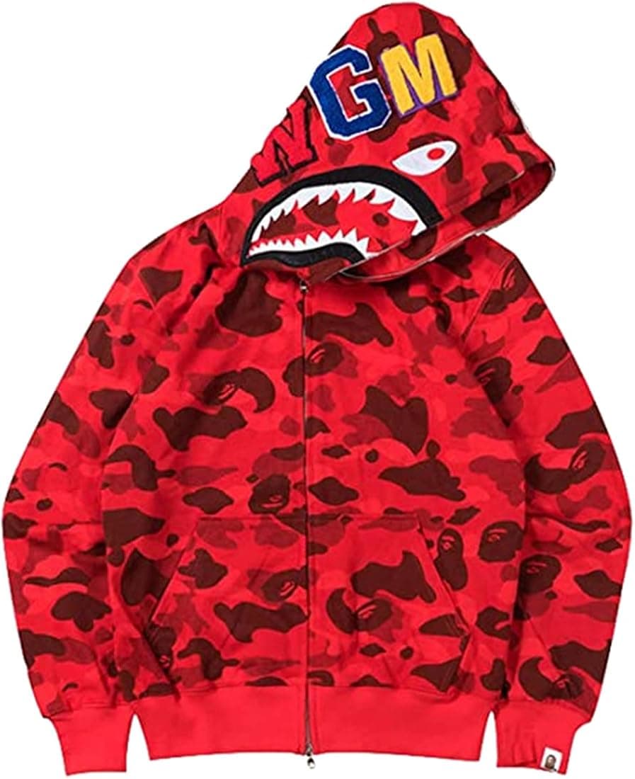 EUDOLAH Hoodie Shark Camo Women’s Zipped Jacket Fashion Street Wear Unisex for Men Women