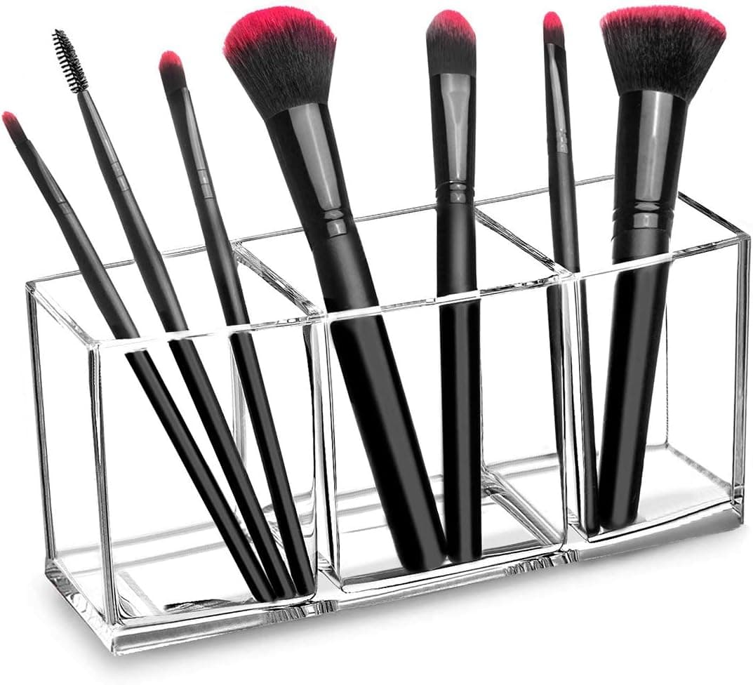 lureme Clear Makeup Brush Holder Organizer, 3 Slot Acrylic Cosmetics Brushes Storage Display Holder (cb000026)