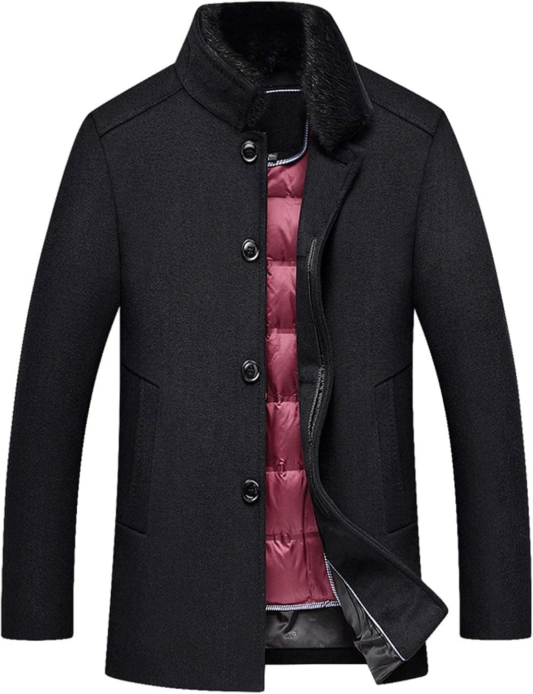 Itemnew Men Winter Stand Collar Single Breasted Wool Blend Down Pea Coat Jacket