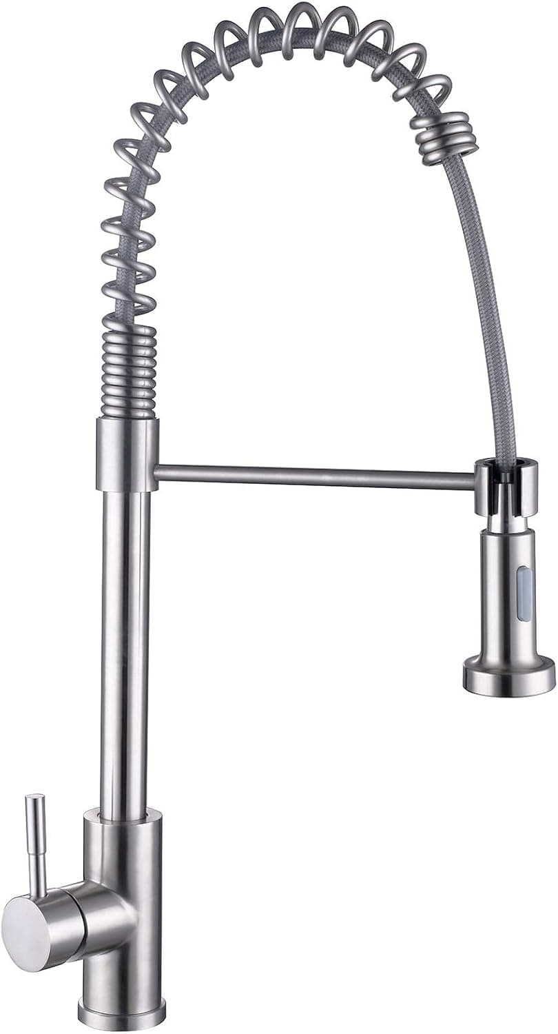 V.C.Formark Kitchen Faucet with Pull Down Sprayer 360° Swiveling Spout One Handle Spring Curve-Shaped Brushed Nickel Commercial Kitchen Sink Faucet