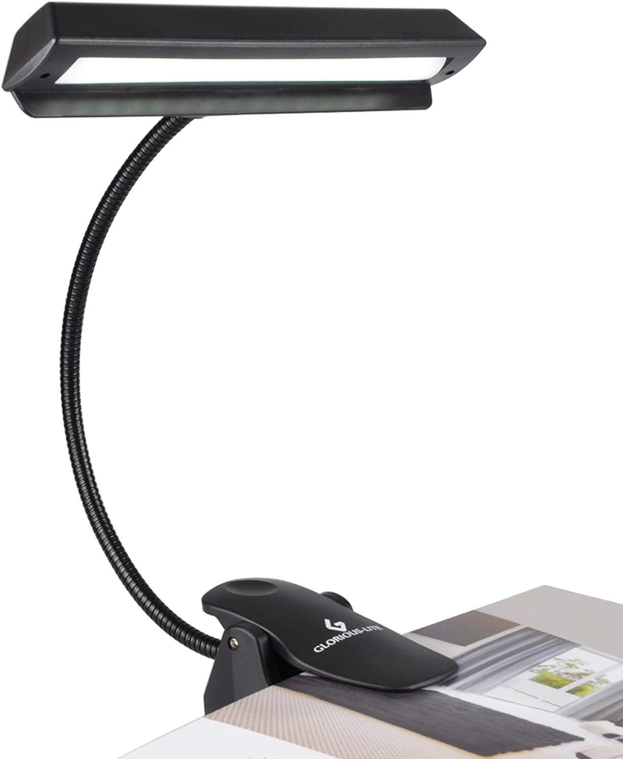 GLORIOUS-LITE 14 LED Music Stand Lights/Clip on Light/Piano Light, 3 Levels Brightness Book Light, Rechargeable Reading Light, Full Charged for 11-Hour Using for Piano, Travel, Desk and Bed Headboard