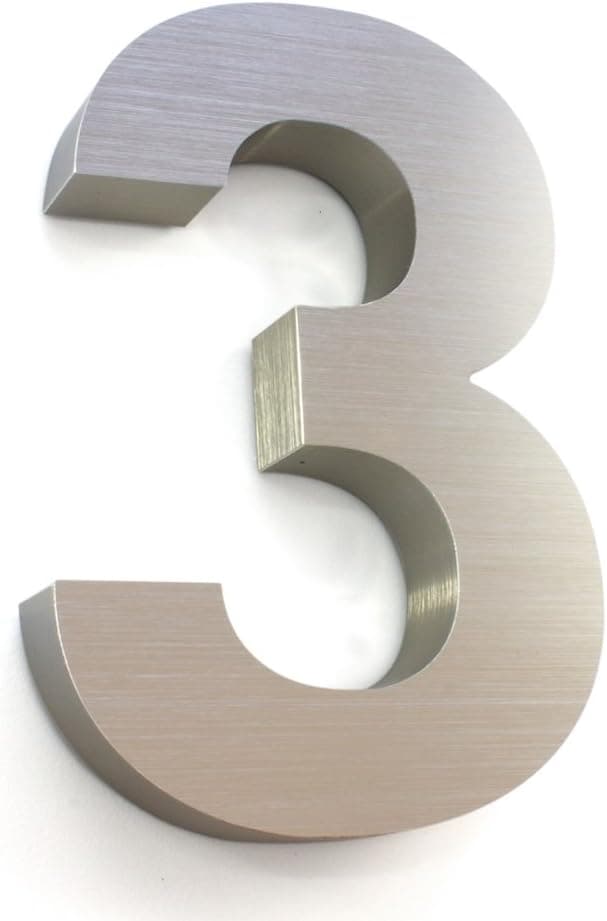 3D 7inch House Number - Brushed Aluminium - Numeros Residenciales (Number 3)