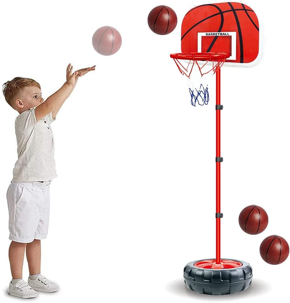 JUYOUNGA Kids Basketball Hoop Stand Adjustable Height - 2 in 1 Indoor Basketball Hoop Outdoor Toys Outside Backyard Games Mini Hoop Basketball Goal Gifts for Boys Girls Toddlers Age 3 4 5 6 7 8