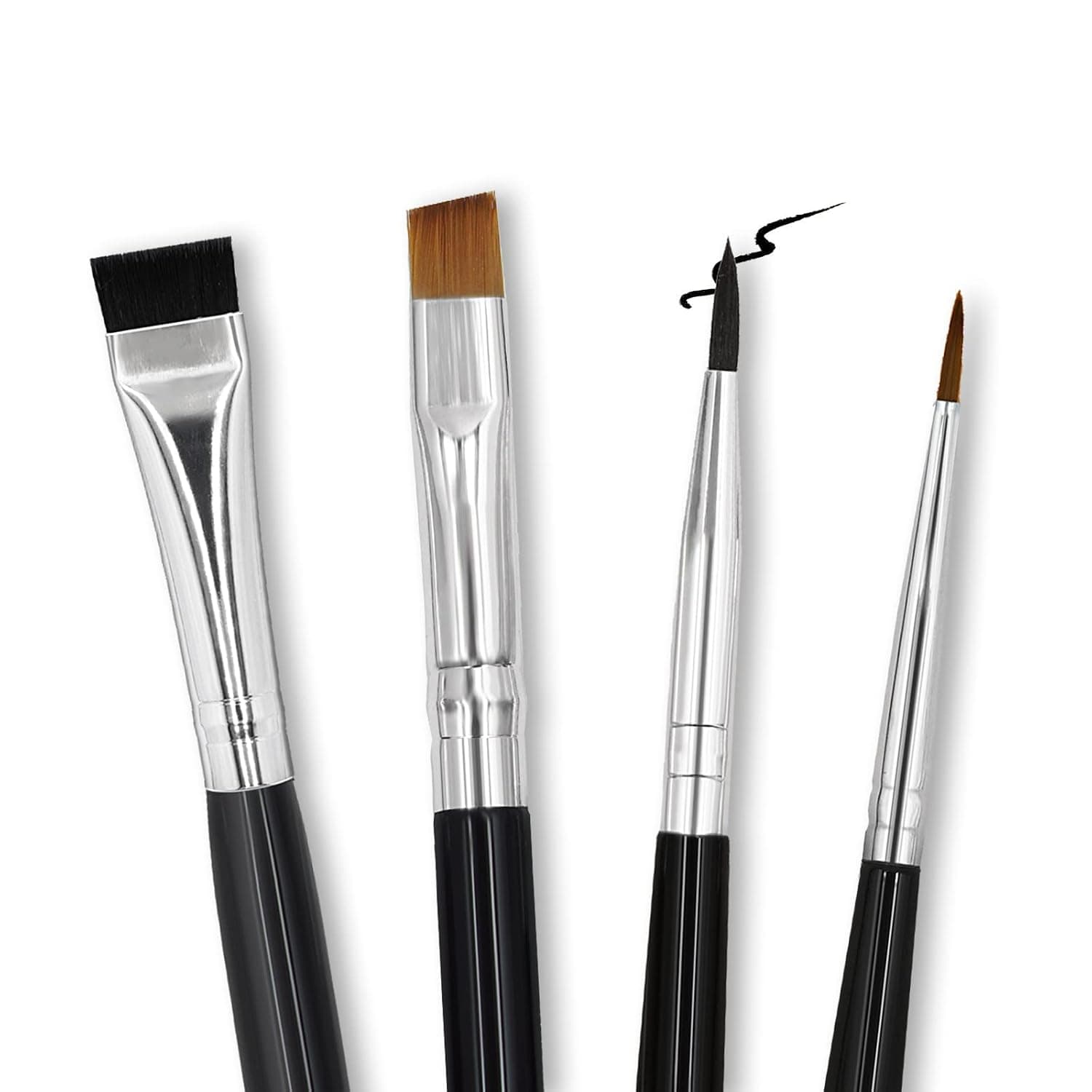 BLEGGEIT Eyeliner Brush, Angled Eyeliner Brush, Eyeliner Brushes Fine Point, Thin Eye Liner Makeup Brushes, Eye Pencil Brush for Detailed Precision Eyeliner, Soft Synthetic Hairs and Wood Handle (4 Pcs Set)