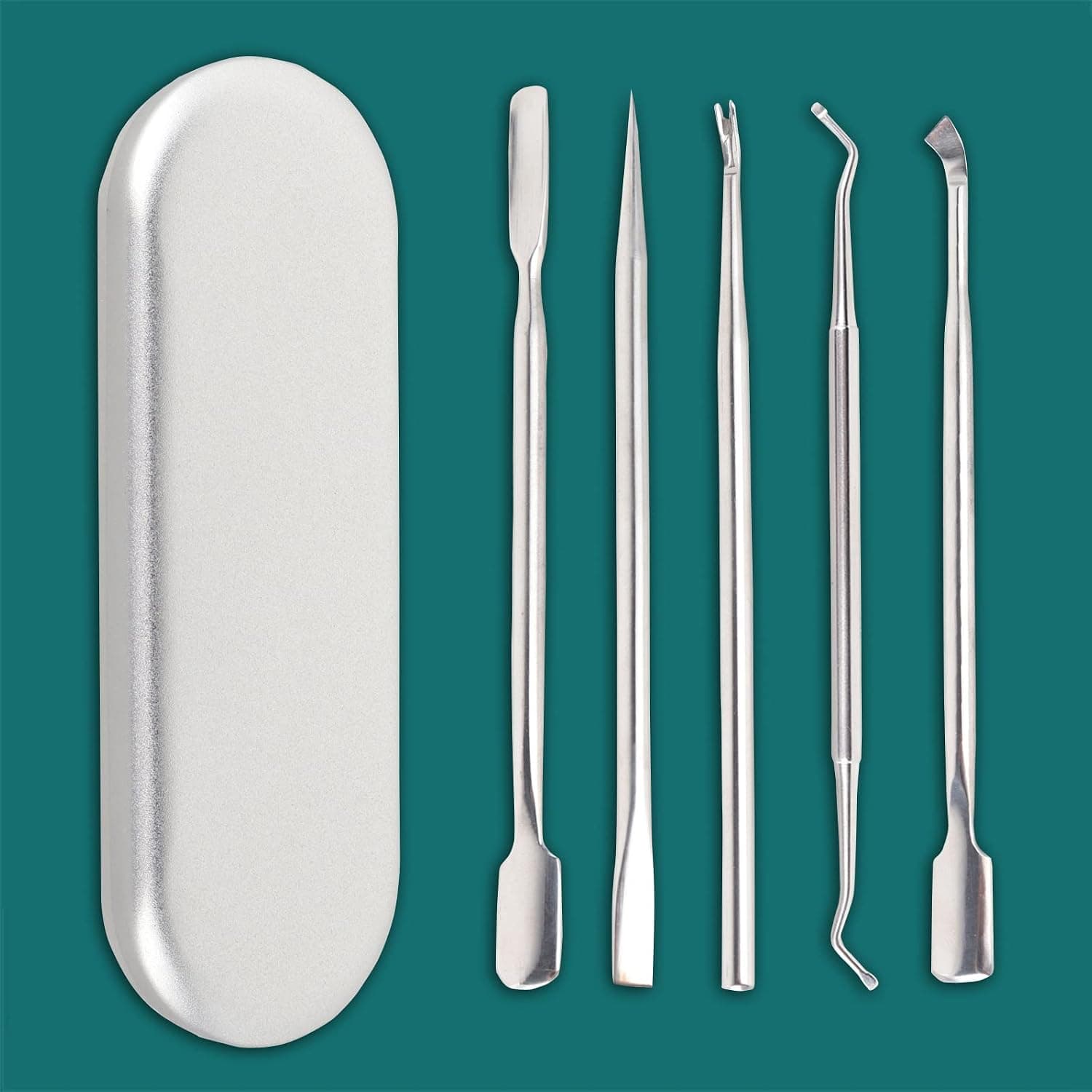 Cuticle Pushers and Undernail Cleaner Tool Kit 5PCS, Stainless Steel Dual Ended Nail Polish Pusher, Angled Cuticle Fork, Nail Gel Polish Removal Cutter and Trimmer Manicure Pedicure Tools