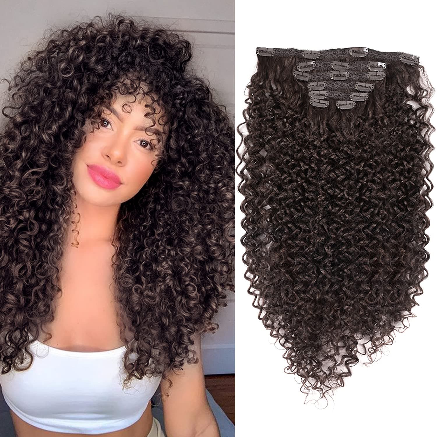 BHF 26 inch Kinky Curly Clip In Hair Extension, Double Weft Full Head Japanese Heat Resistance Fiber 140g Synthetic Hair Extensions For Women 7pieces (#4)