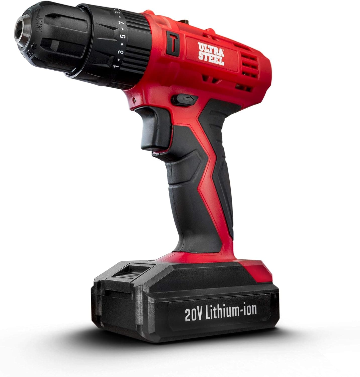 ULTRA STEEL 20V 1.3Ah Lithium-Ion 3/8” Cordless Hammer Drill Driver, 2-Speed, Adjustable Impact Function, 21+1 Position, LED Light, Keyless Chuck, 1-Year Warranty, Battery w/Charger Included AQ75024G
