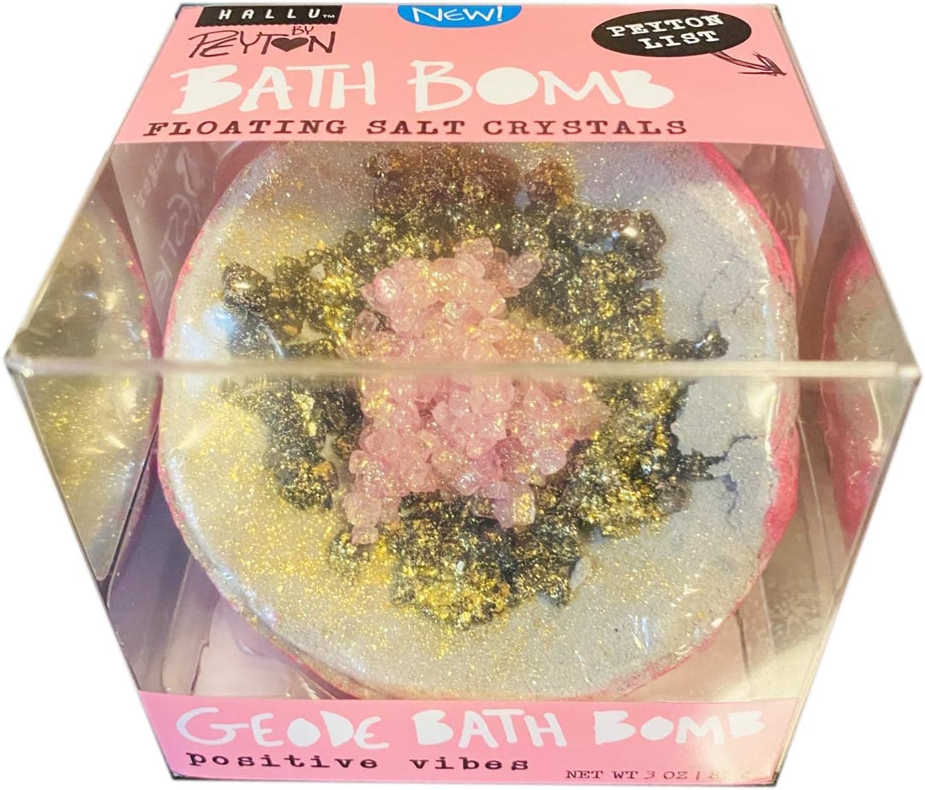 Hallu Positive Vibes Geode Bath Bombs 3 Oz! Floating Salt Crystal Bath Bombs! Skin Nourishing Salt Bath Bombs For Adults! Colorful, Sparkling and Glittering Bath Fizzies!