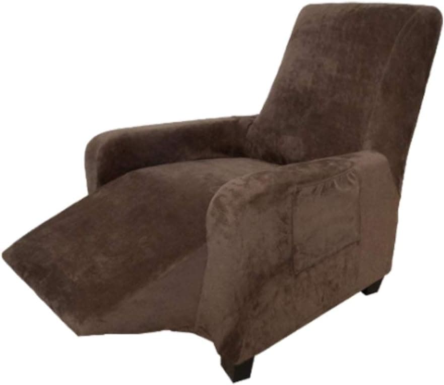 Velvet Recliner Couch Cover, Recliner Chair Cover Washable Furniture Protector Sofa Slipcover with Side Pocket Anti-Slip Tuckers Attached for Furniture Living Room Recliner (Coffee)