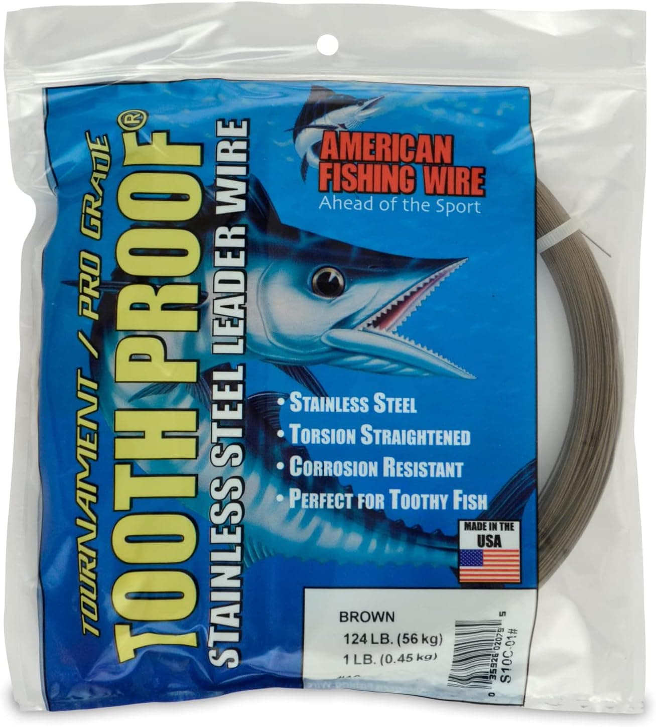 AFW Tooth Proof Stainless Steel Single Strand Hard Leader Wire - Bright and Camo for Shark, Barracuda, King Mackerel, Wahoo, Snook Bite Protection for Toothy Critters, Rigging Baits and Lures