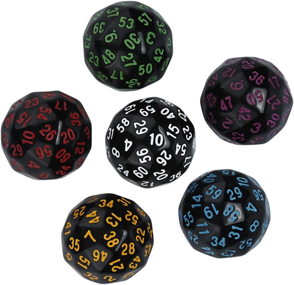6PCS/Set D60 Dice Set for Dungeons and Dragons Polyhedral Dice Set Multi Sided Dice Set Resin Acrylic Dice for TRPG Game (Multicolor)