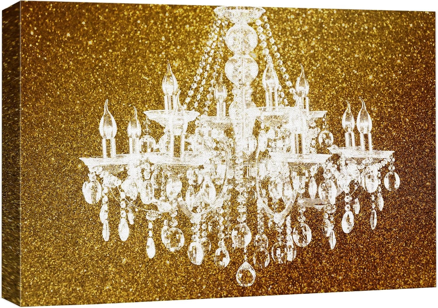 wall26 Canvas Print Wall Art White Chandelier Silhouette on Glitter Background Decorative Lights Digital Art Modern Art Chic Relax/Calm Multicolor for Living Room, Bedroom, Office - 24"x36"