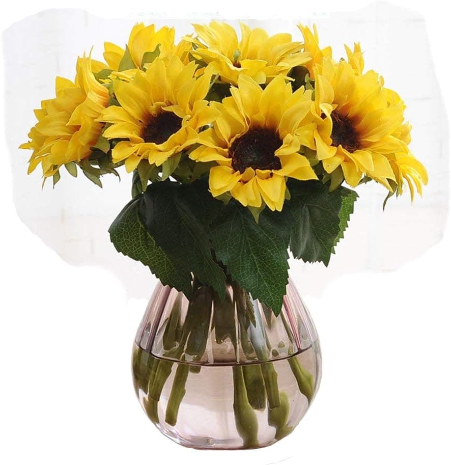 Artfen Artificial Sunflowers 6 Pcs Fake Sunflowers Preserved Flower Bouquet Bride Bridesmaid Holding Flowers Artificial Flowers for Home Hotel Office Wedding Party Garden Craft Art Decor No Vase