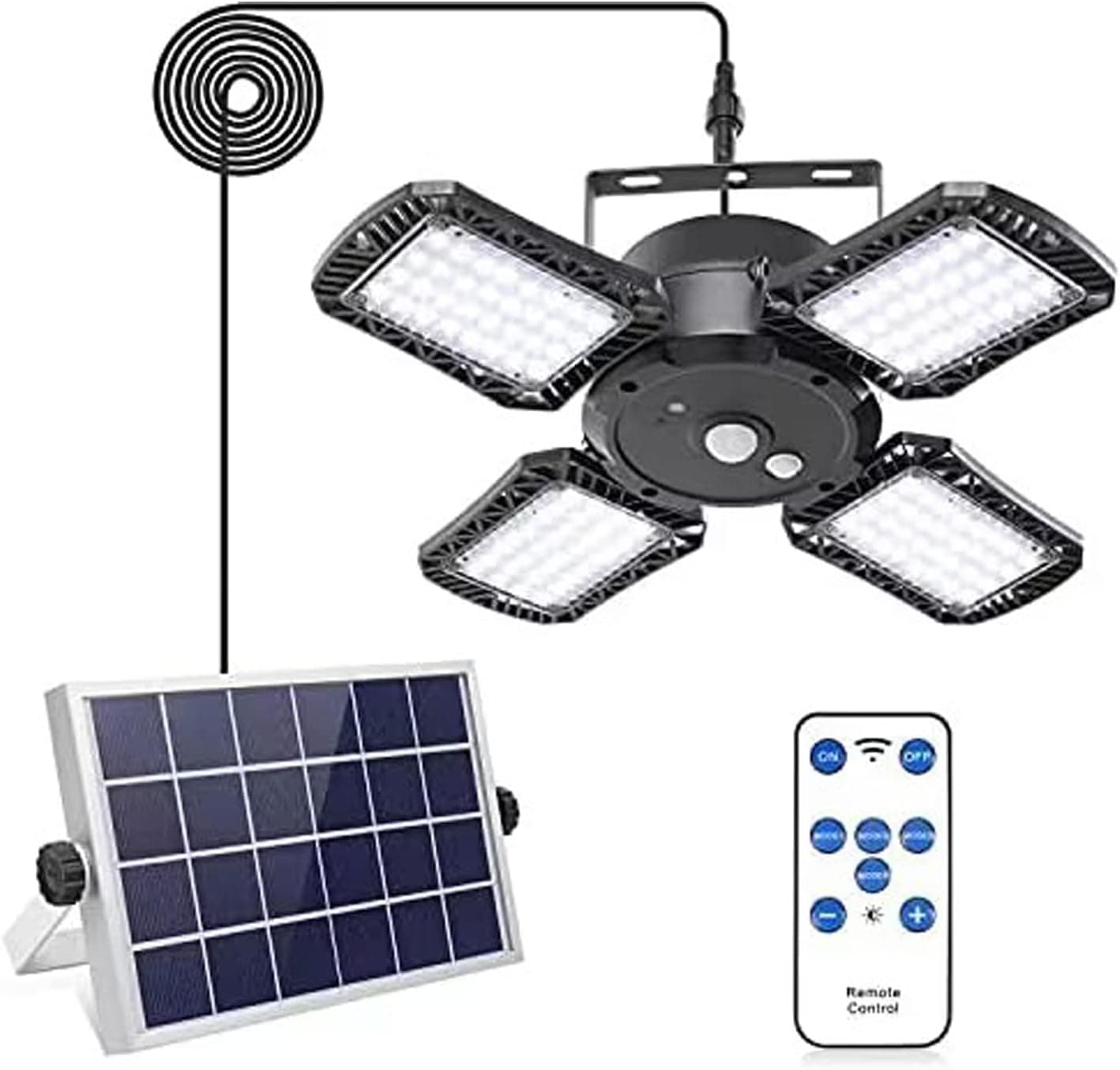 Solar Shed Light Indoor Outdoor,1000LM 128LED Solar Pendant Light with Remote & 4 Lighting Modes, Solar Security Motion Sensor Lights for Home Yard Barn Gazebo Patio Garage IP65 Waterproof