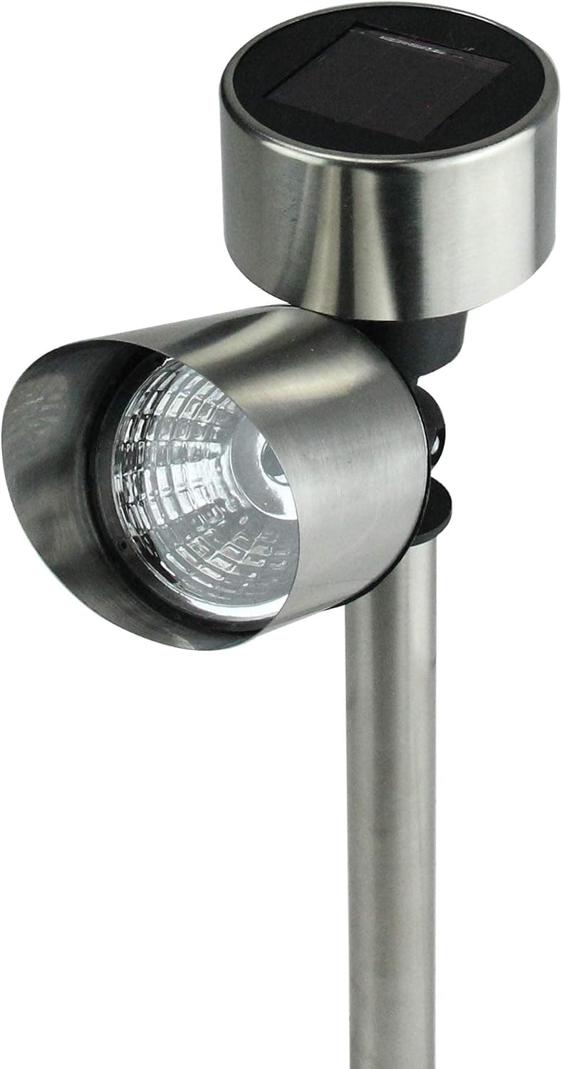 10.25" Silver Spot Light Solar Lamp with White LED Light and Lawn Stake
