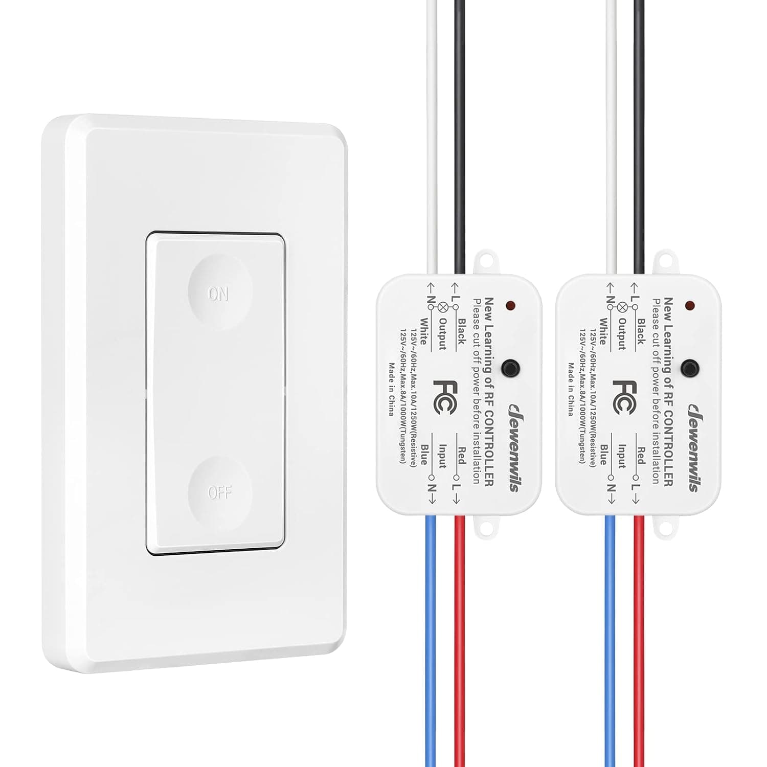 DEWENWILS Wireless Light Switch and 2 Receiver Kit, No WiFi Needed No in-Wall Wiring, Neutral Wire Needed, 100ft RF Range, 1200W/10A, Remote Control Lighting Fixture for Light, Ceiling Lights, Lamps