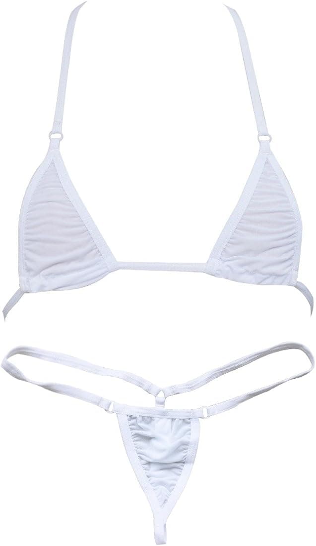 TiaoBug US Women Sliding Top Small Bra & Thong G-String Bikini 2 Piece Swimsuit