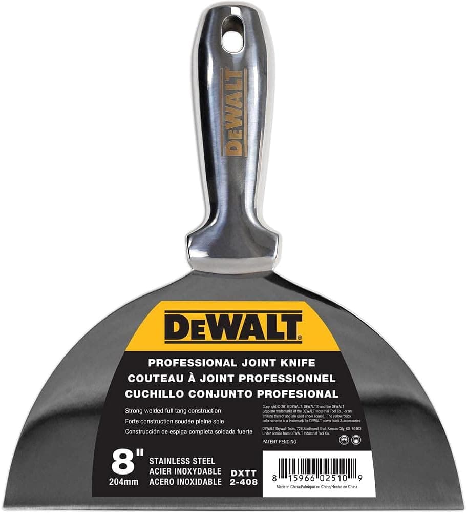 DEWALT 8" All Stainless Steel Joint Knife | One-Piece Premium Polished Metal Putty Blade | 2-408