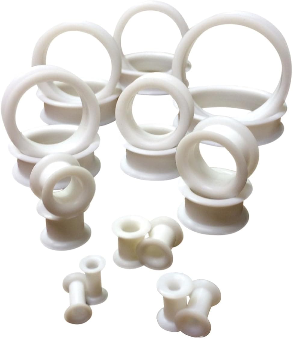 Lobal Domination Pair of White Soft Silicone Ear Tunnels Plugs - up to Size 50mm!