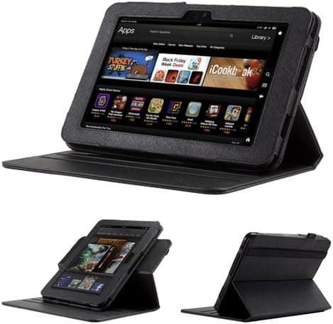 GMYLE(TM) Black PU Leather 360 Degree Rotating Detachable Slim Folio Stand Case with Wake Up Sleep Function for Amazon Kindle Fire HD 8.9” Tablet