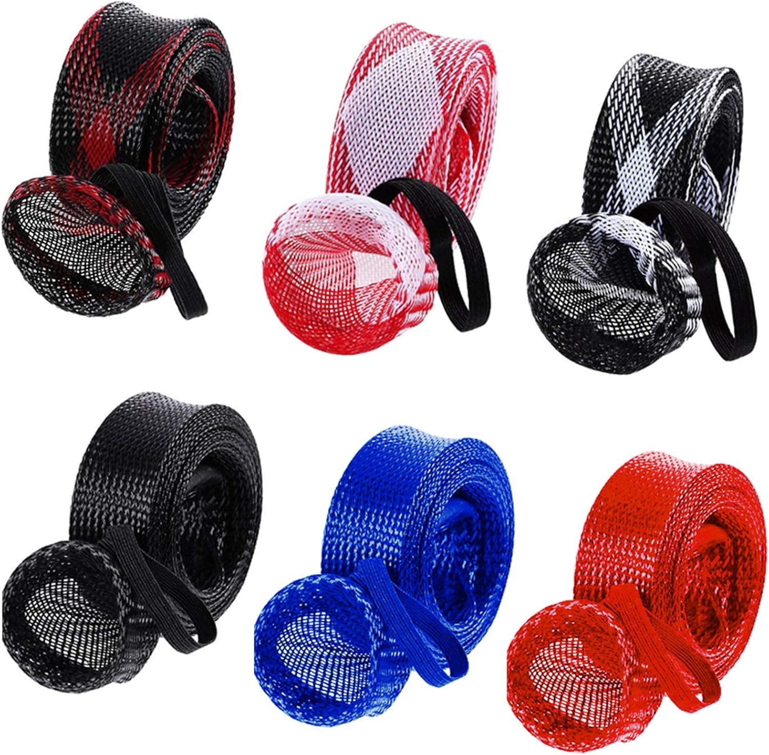 Fowecelt 6 Pcs Fishing Rod Sock with Lanyard Sleeve Rod Cover Braided Mesh Rod Protector Pole Gloves Fishing Tools for Fly, Spinning, Casting, Sea Fishing Rod