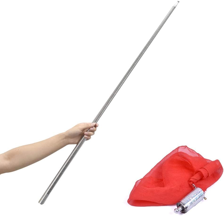 Doowops Metal Appearing Cane with Silk Magic Wand for Professional Magician Stage Close-up Magic Trick Magic Accessories (Silver 43-1/4" + Silk)
