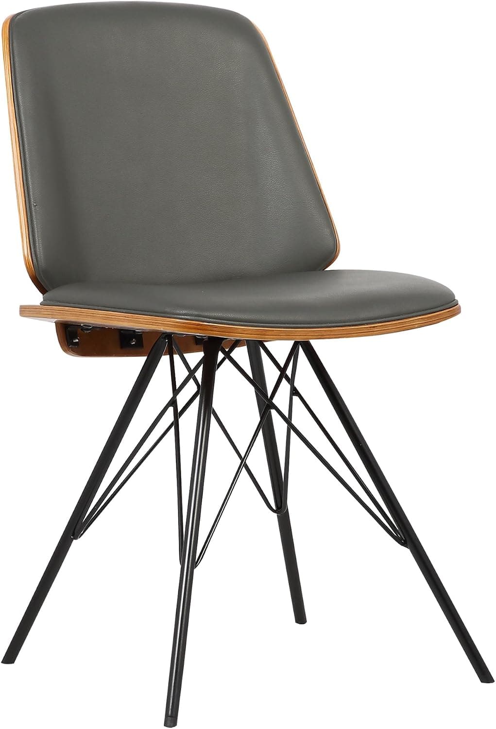 Armen Living Inez Dining Chair in Grey Faux Leather and Brushed Stainless Steel Finish