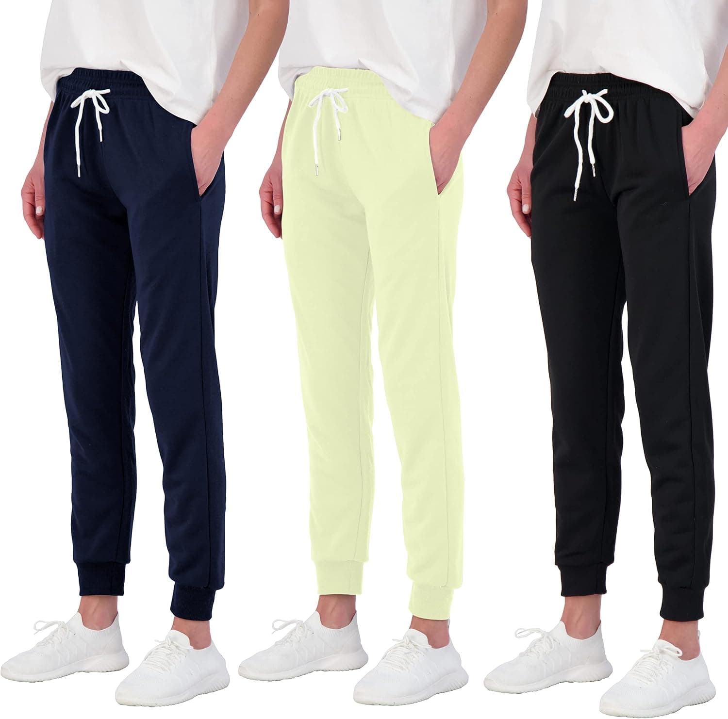 3 Pack: Women's Cotton French Terry Lounge Joggers - Athletic Sweatpants with Pockets (Available in Plus)