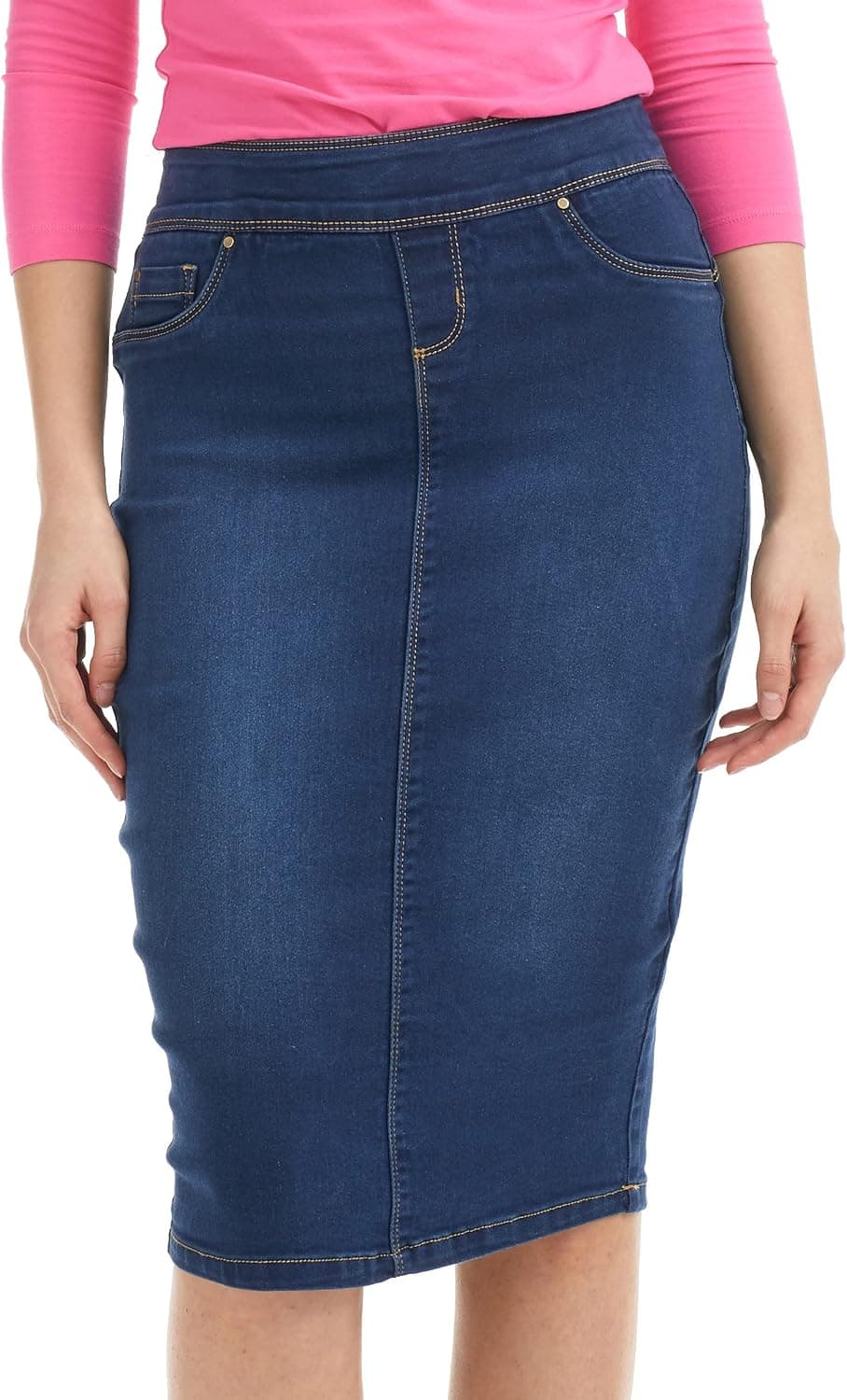 ESTEEZ Denim Jean Skirts for Women Knee Length - Women's Pencil Stretch Modest High Waisted Denim Skirts - Siena