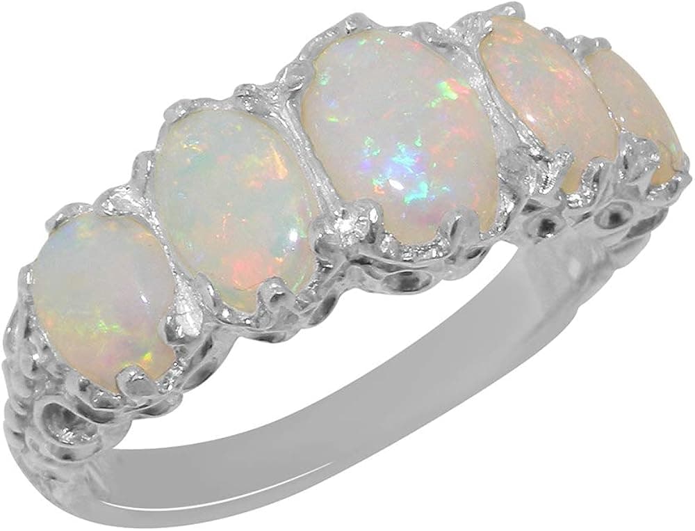 925 Sterling Silver Real Genuine Opal Womens Band Ring