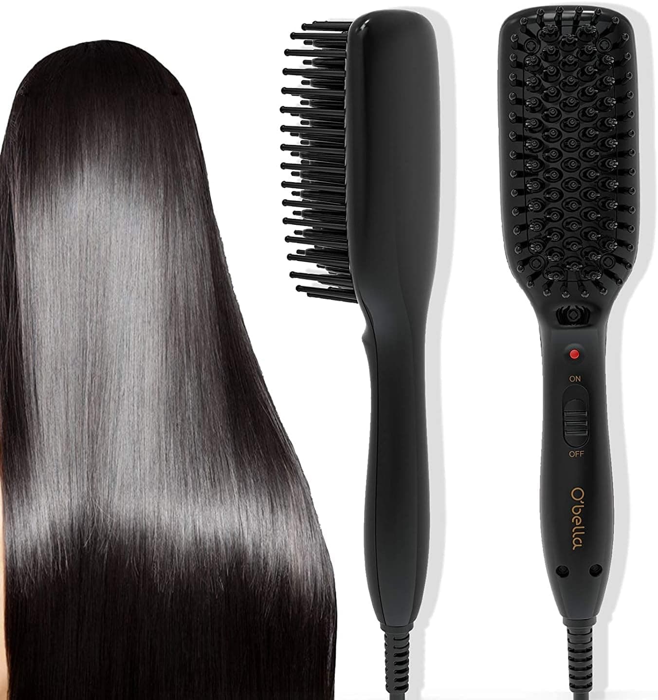 Hair Straightener Brush, O'Bella Hair Straightening Iron with Built-in Comb Hair Styler Electric Heating Comb Hair Straightening Irons Brush for Women Home Travel