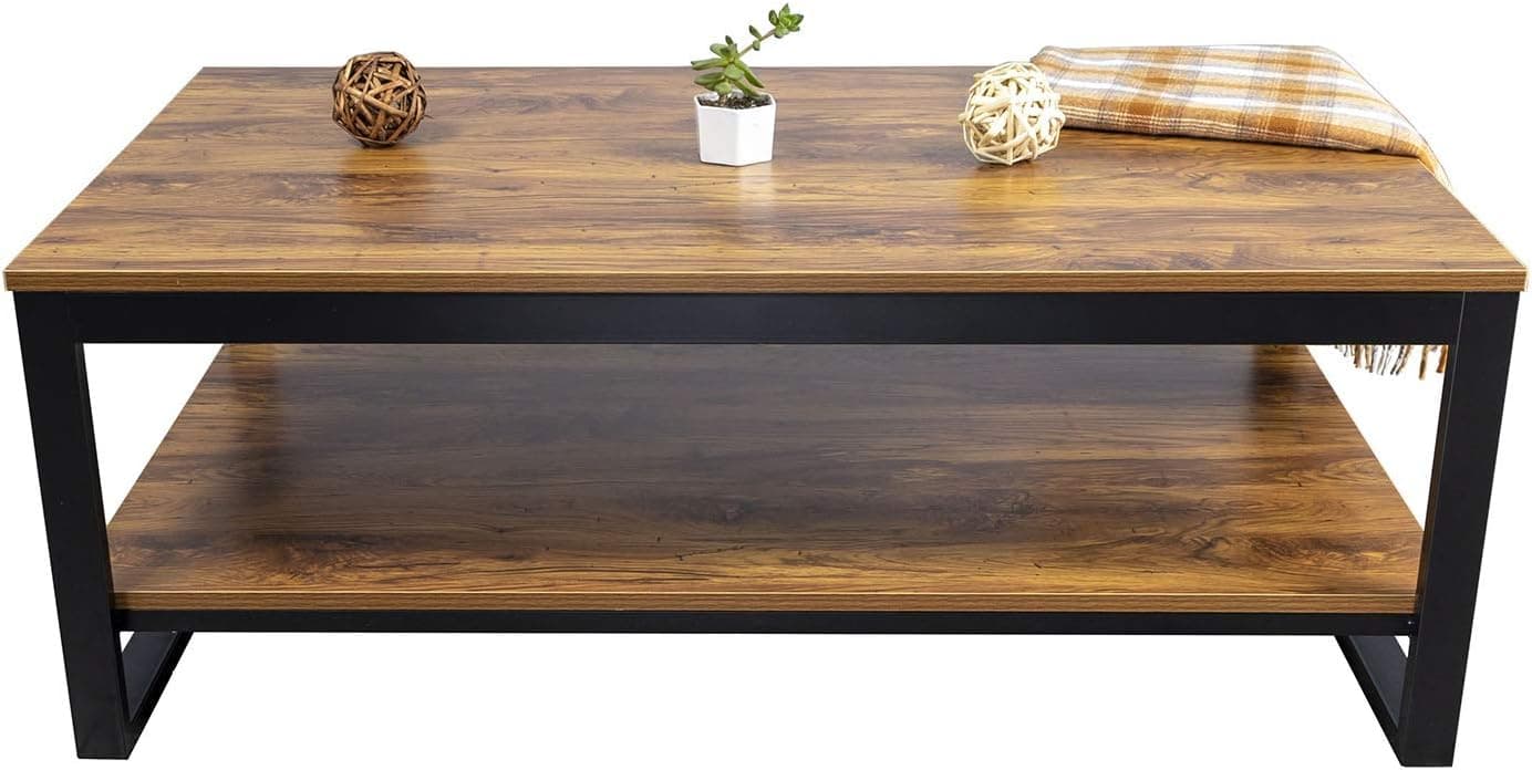 DIMAR GARDEN Wood Coffee Table for Living Room, Industrial Table with Storage Shelf, 41.7in Brown