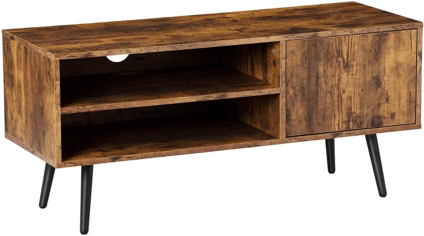 Kicode TV Stand, Flat Screens Console Table with 2 Tiers Storage Shelf and Cabinet, Retro Wood Look Accent Furniture for Living Room, Office, Rustic Brown
