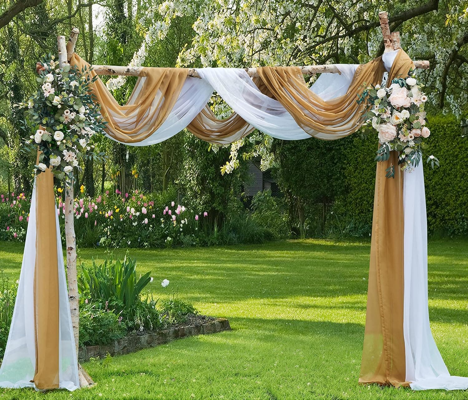 DecoSource - Sheer Window Scarf Fabric Sheer Voile Curtain for Window Treatment - Add to Window Curtains for Enhanced Effect (56" x 144", Gold)