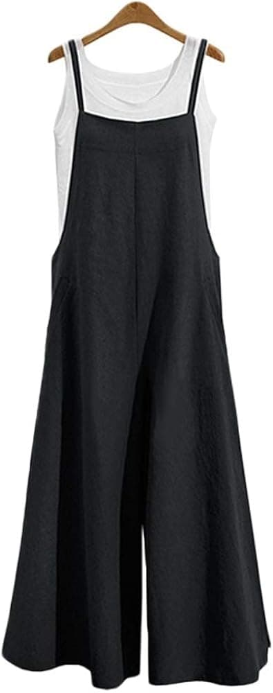 TEARMER Loose Rompers for Women, Casual Sleeveless Linen Onepiece Jumpsuit Loose Pants for Summer (S-5XL)