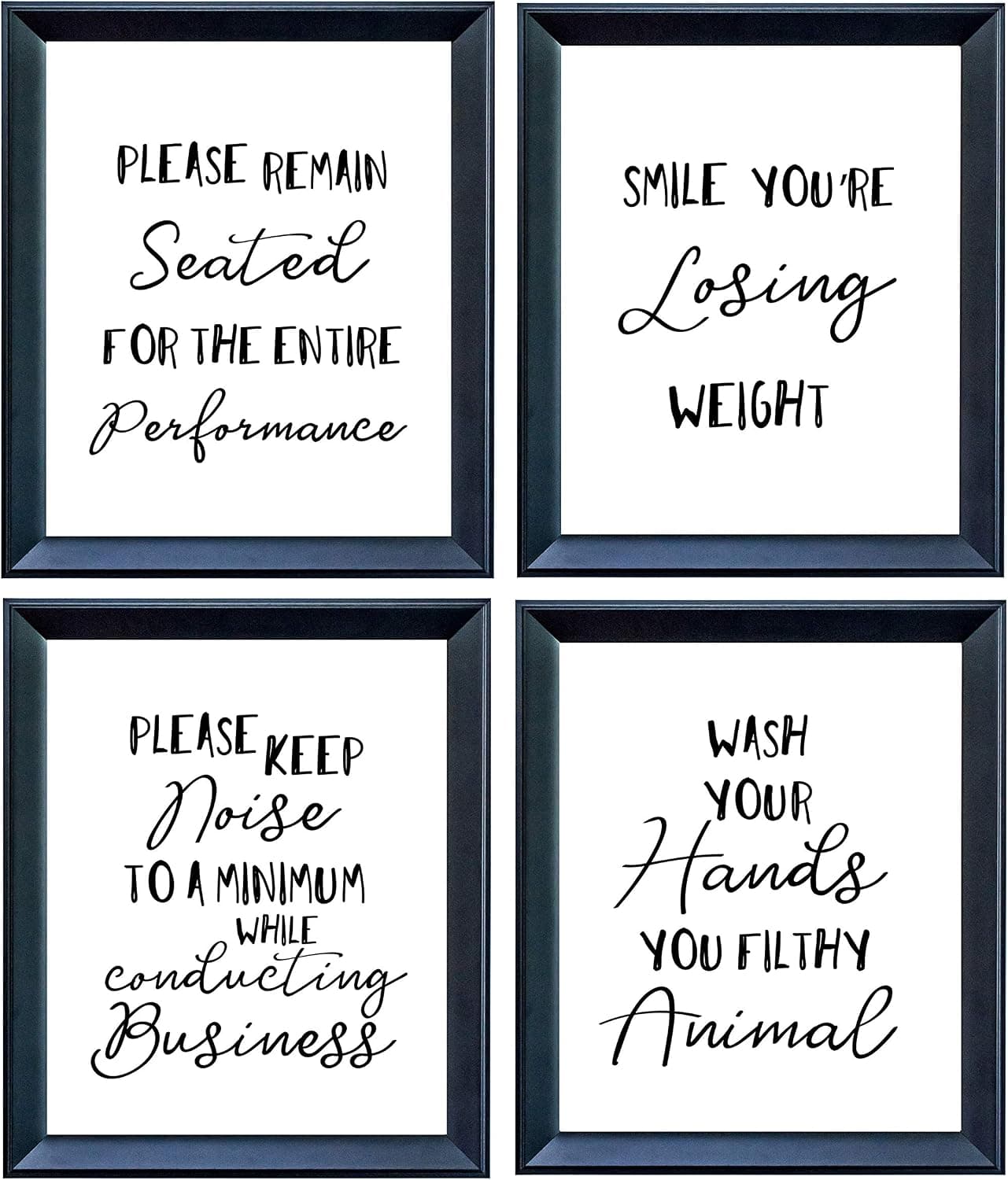 Funny Bathroom Wall Art Decor by MySmarterStyle - 8x10 Set of Black Prints on White Paper with Personalized Sign Poster Quotes - Humorous House Warming Toilet Gifts - Artwork Decorations UNFRAMED