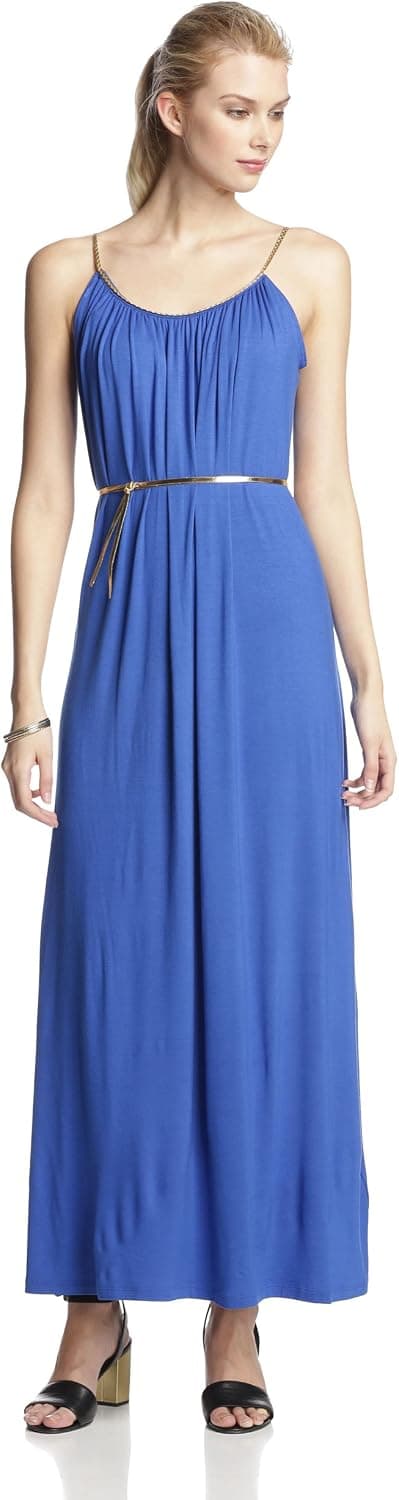 Tiana B Women's Sleeveless Braided-Straps Gold-Tie Maxi Dress