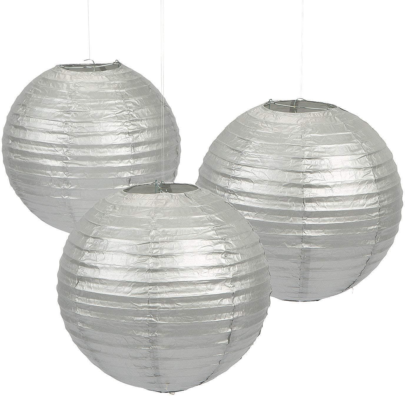 Fun Express - Silver Paper Lanterns (6pc) for Party - Party Decor - Hanging Decor - Lanterns - Party - 6 Pieces