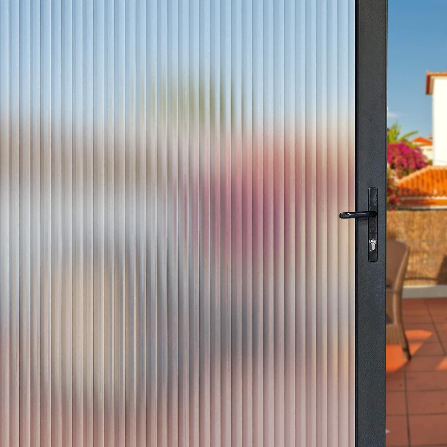 FEOMOS Reeded Glass Film, Window Privacy Film, 3D Glass Decals Film, Decorative Film for Window Door Cabinet Non Adhesive Anti UV 35.4 x 118 inches