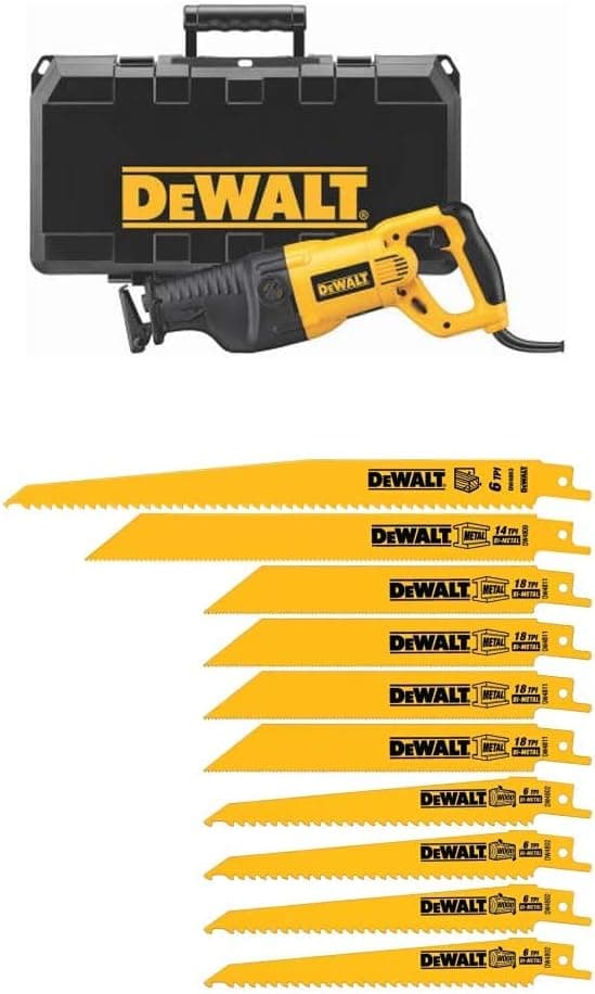 DEWALT DW311K 13-Amp Reciprocating-Saw with DEWALT DW4898 Bi-Metal Reciprocating Saw Blade Set with Case, 10-Piece