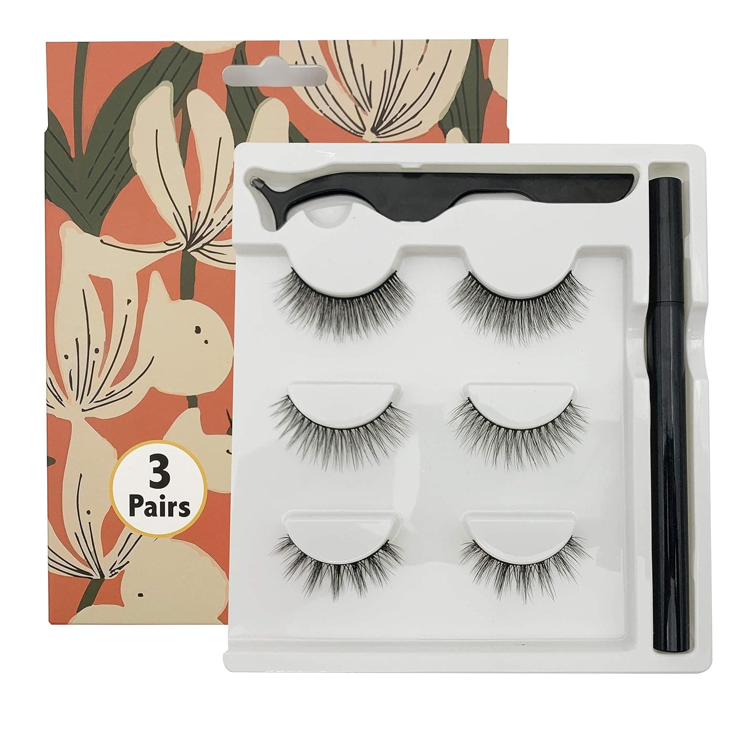 Rainsin Magnetic Eyelashes and Magnetic Eyeliner Kit, 3 Pairs Strongly Magnetic Lashes Kit with tweezers, Natural Look and No Glue Needed
