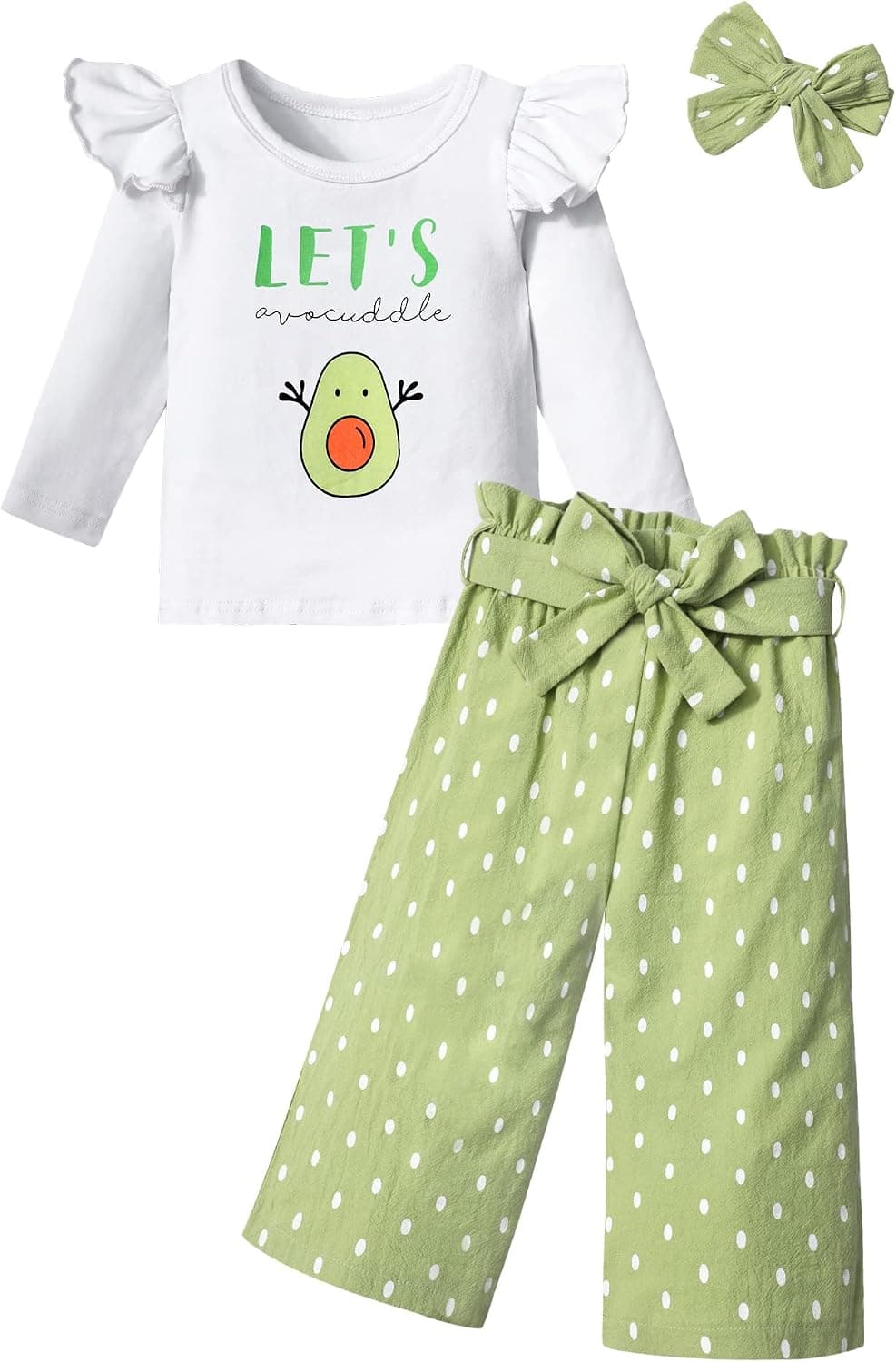 CRISONE Toddler Girl Clothes Letter Print Ruffled Shirt+Long Pants+Headband 3pcs Cute Fall Outfit Set