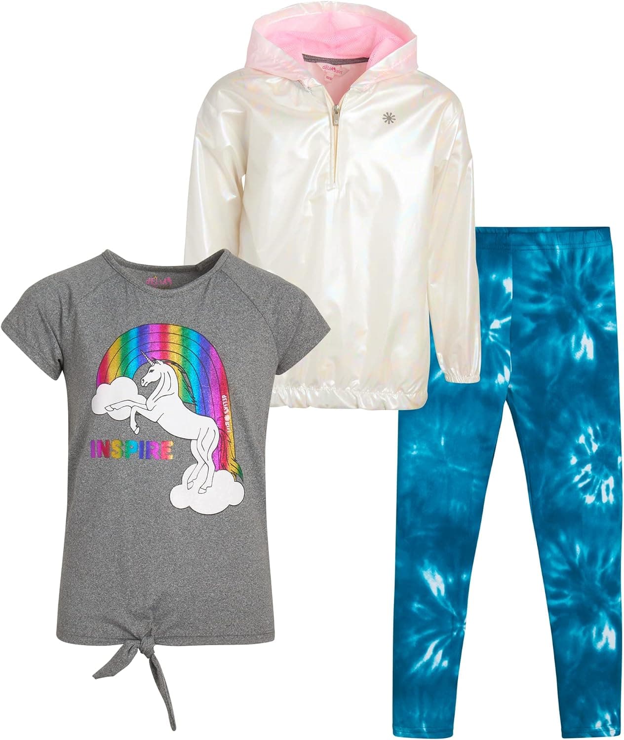 dELiA*s Girls' Leggings Set - 3 Piece Windbreaker Jacket, T-Shirt, and Leggings (7-16)