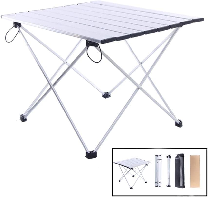 TYLife Aluminum Folding Camping Table Collapsible Lightweight Outdoor Camping Picnic Desk with Carry Bag,22inx18inx16in,Silver
