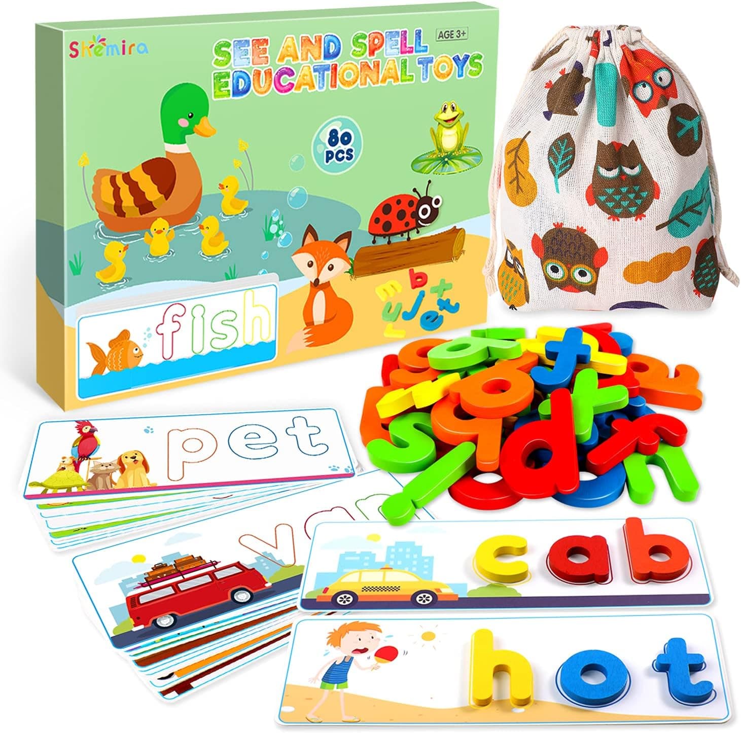 See & Spell Matching Letter Game Toy for Kids, Learning Educational Toy for 3 4 5 6 Years Old Kids Girls, Preschool/Kindergarten Learning Activities, CVC Word Builders, Learning Gifts for Kids